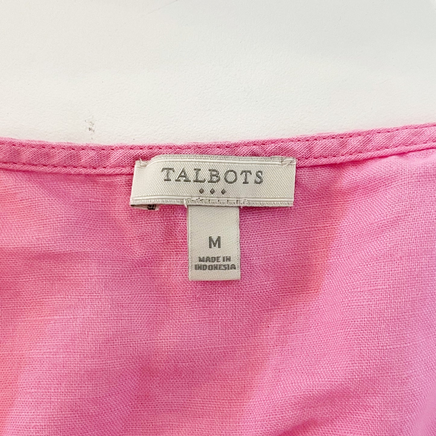 Talbots Linen Blend Short Puff Sleeve Side Slit Tee Shirt Blouse Top Pink Medium