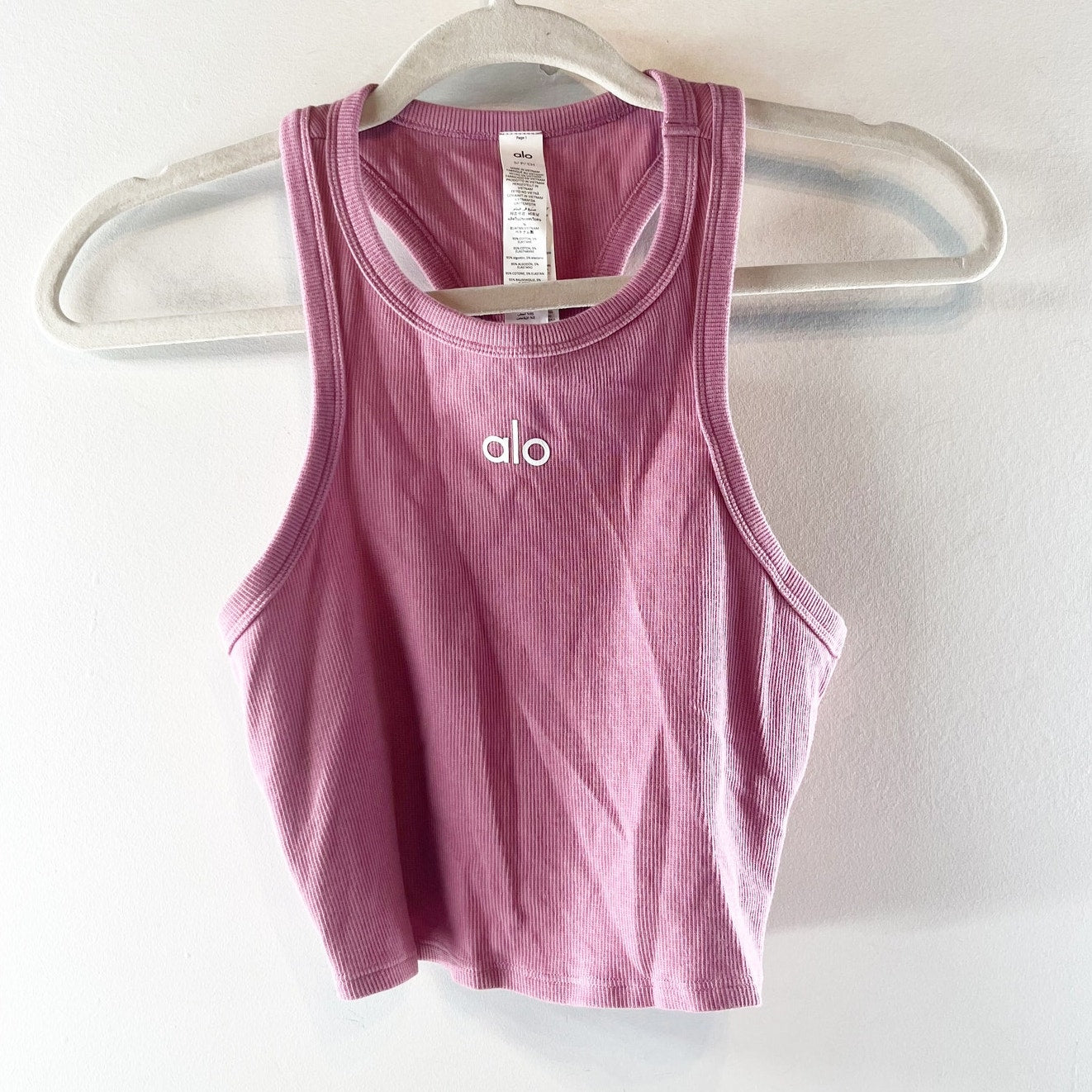Alo Aspire Tank Top Ribbed Cropped Pink Wild Rose Small