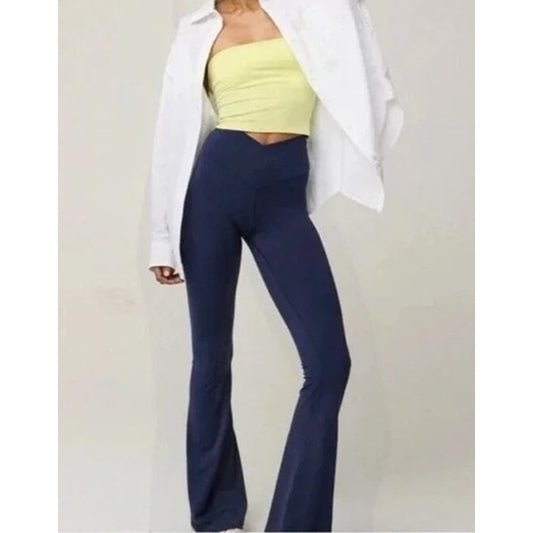 Aerie Offline High Rise Crossover Flare Leg Leggings Yoga Pants Navy Blue Small
