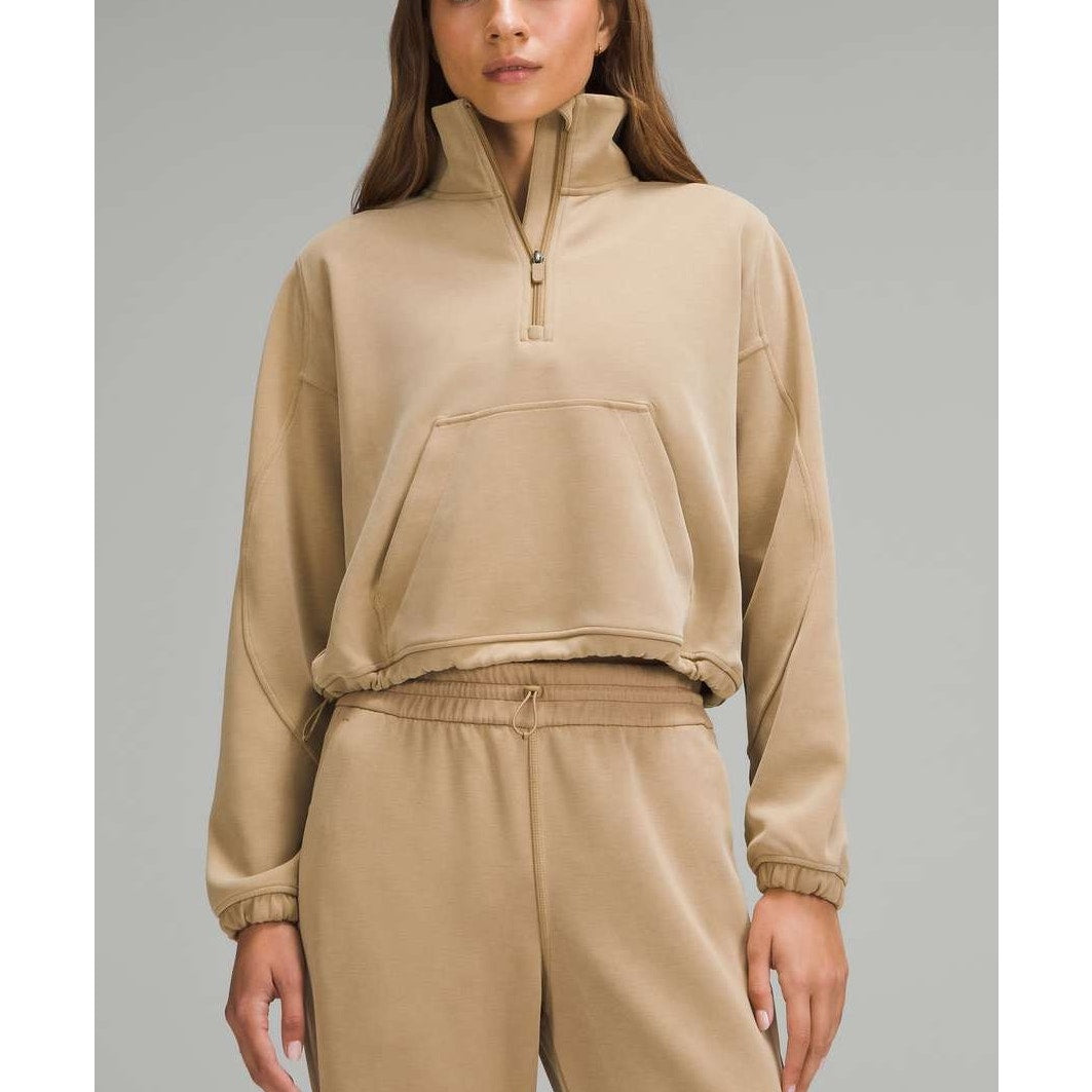 Lululemon Brushed Softstreme Half Zip Cropped Pullover Sweatshirt Neutral Tan 4