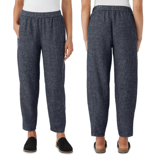 Eileen Fisher Lantern Pull On Elastic Waist High Waisted Ankle Pants Denim S/P