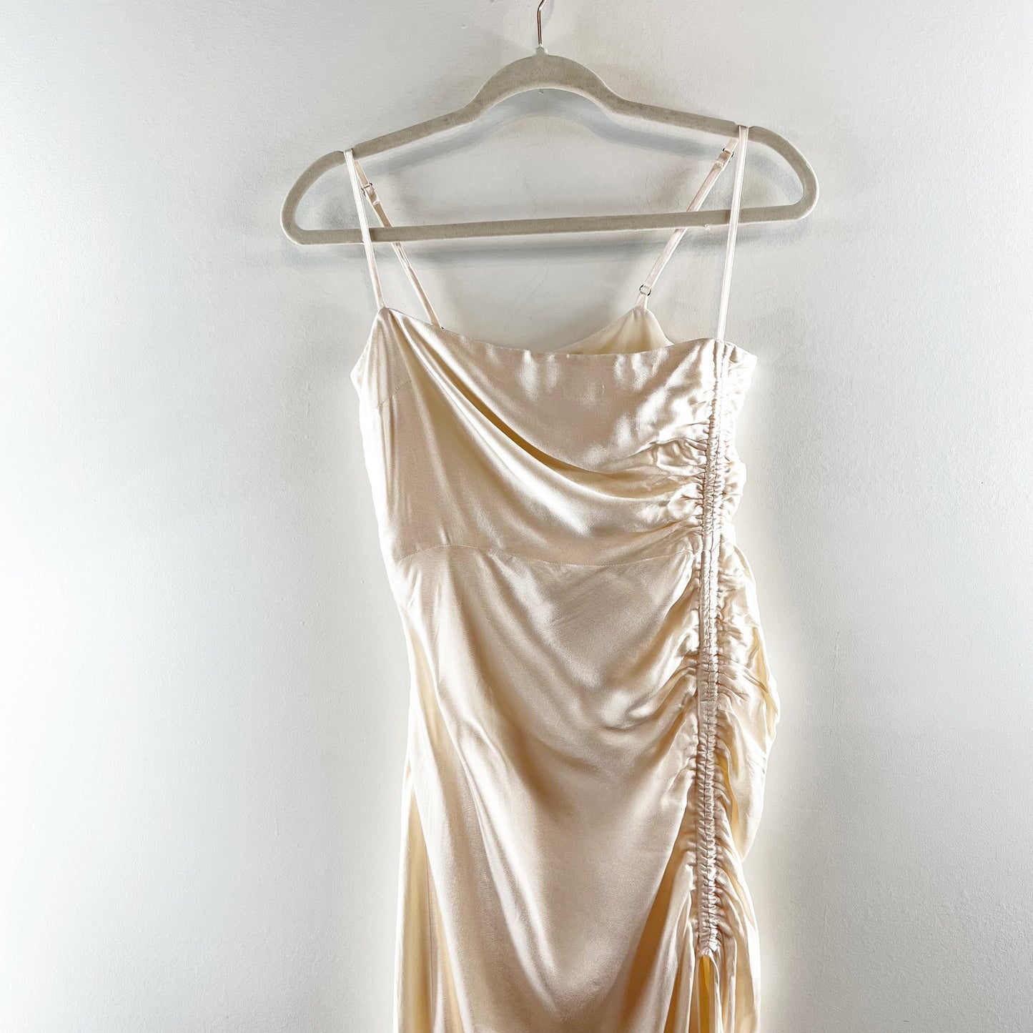 Shona Joy La Lune Ruched Side Slit Maxi Formal Slip l Dress Gown Cream 4