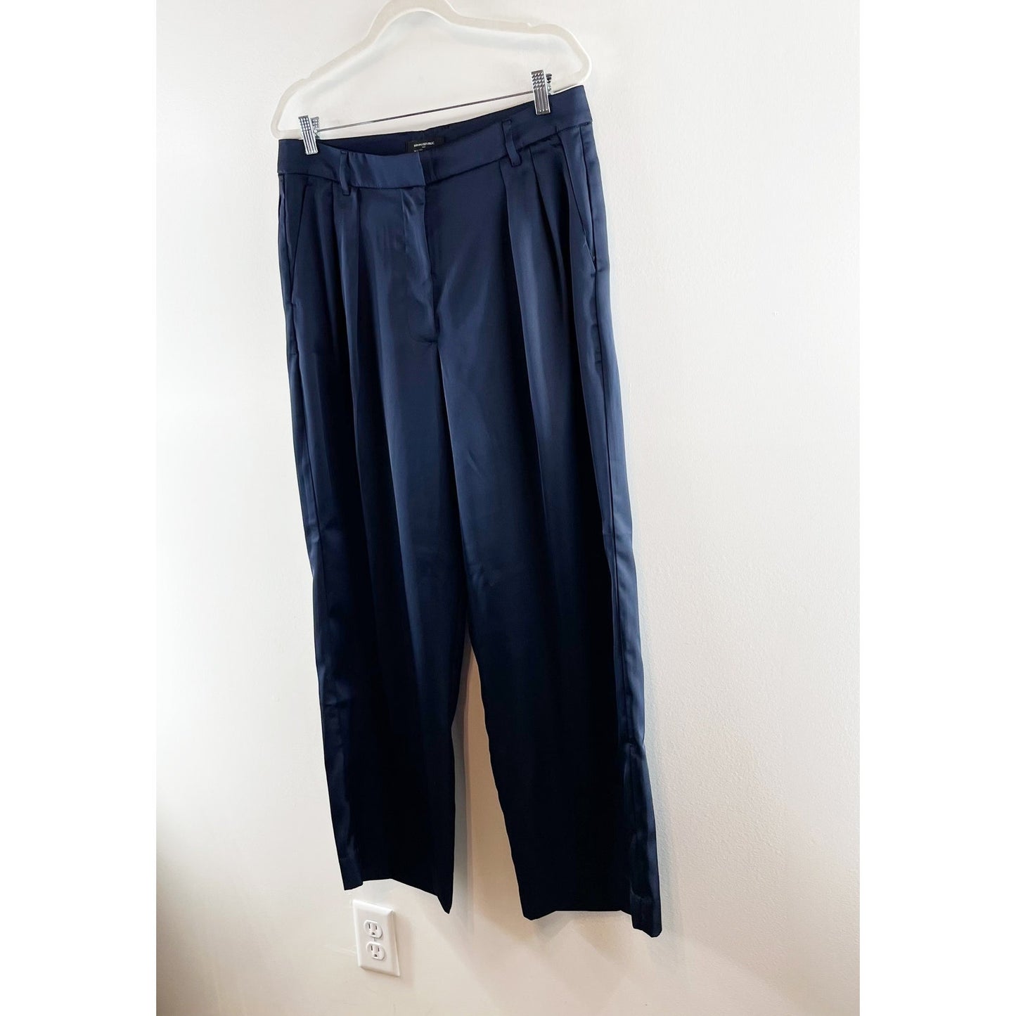 Banana Republic Silky Relaxed High Rise Pleated Wide Leg Trouser Pants Navy 12