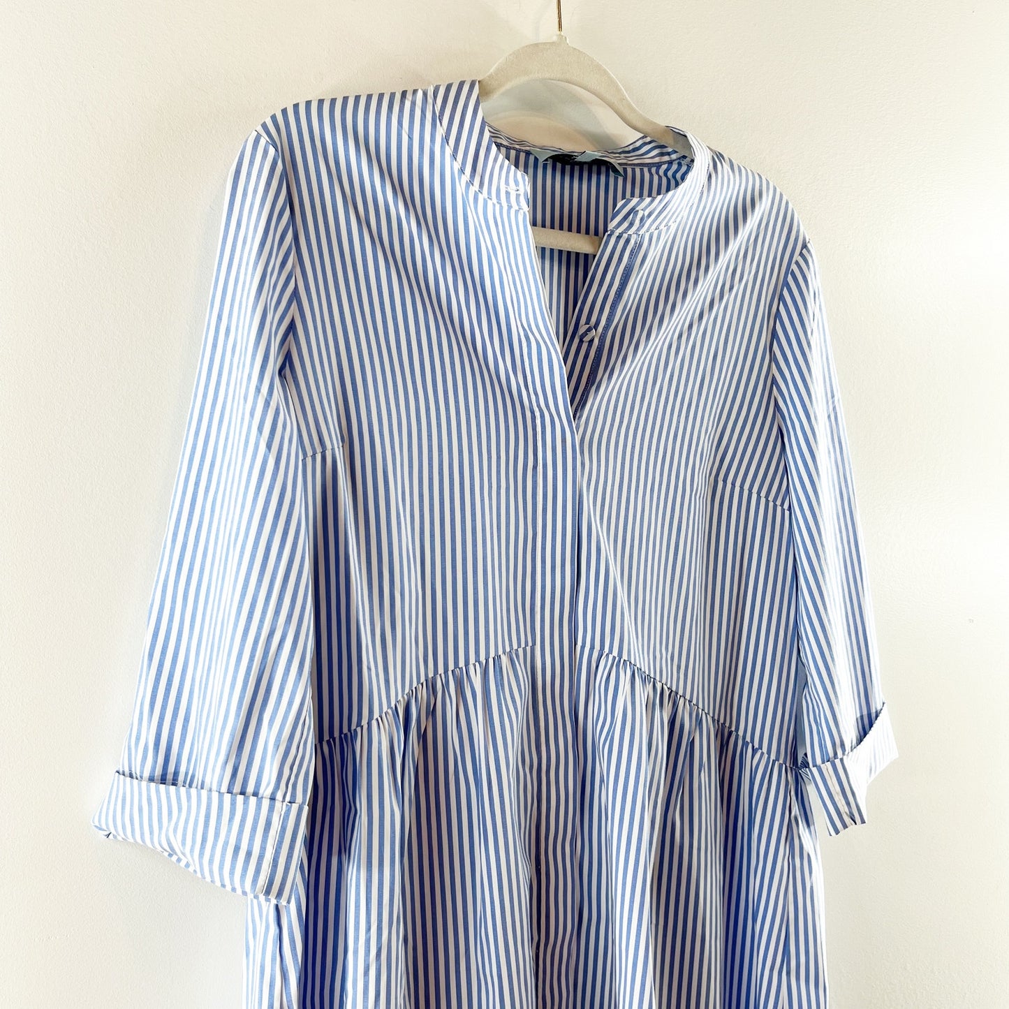 Tuckernuck Royal Striped 3/4 Sleeve Shirt Mini Dress Blue White Small