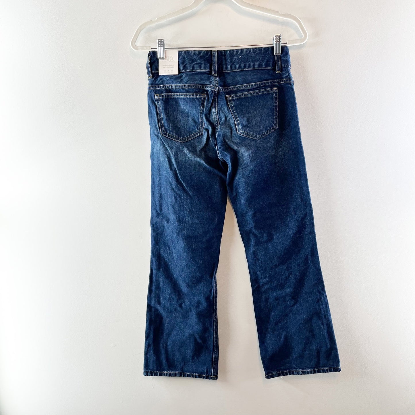 Zara Low Rise Patch Pocket Dark Wash Denim Flare Jeans Blue 0