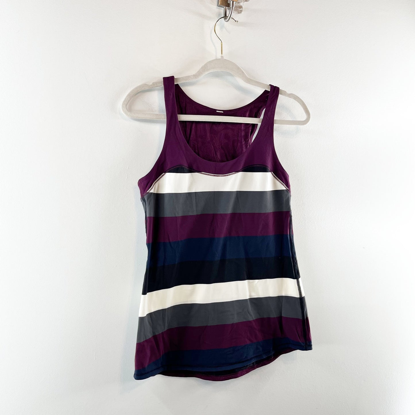 Lululemon Run First Base Striped Racerback Cotton Tank Top Black Purple Small