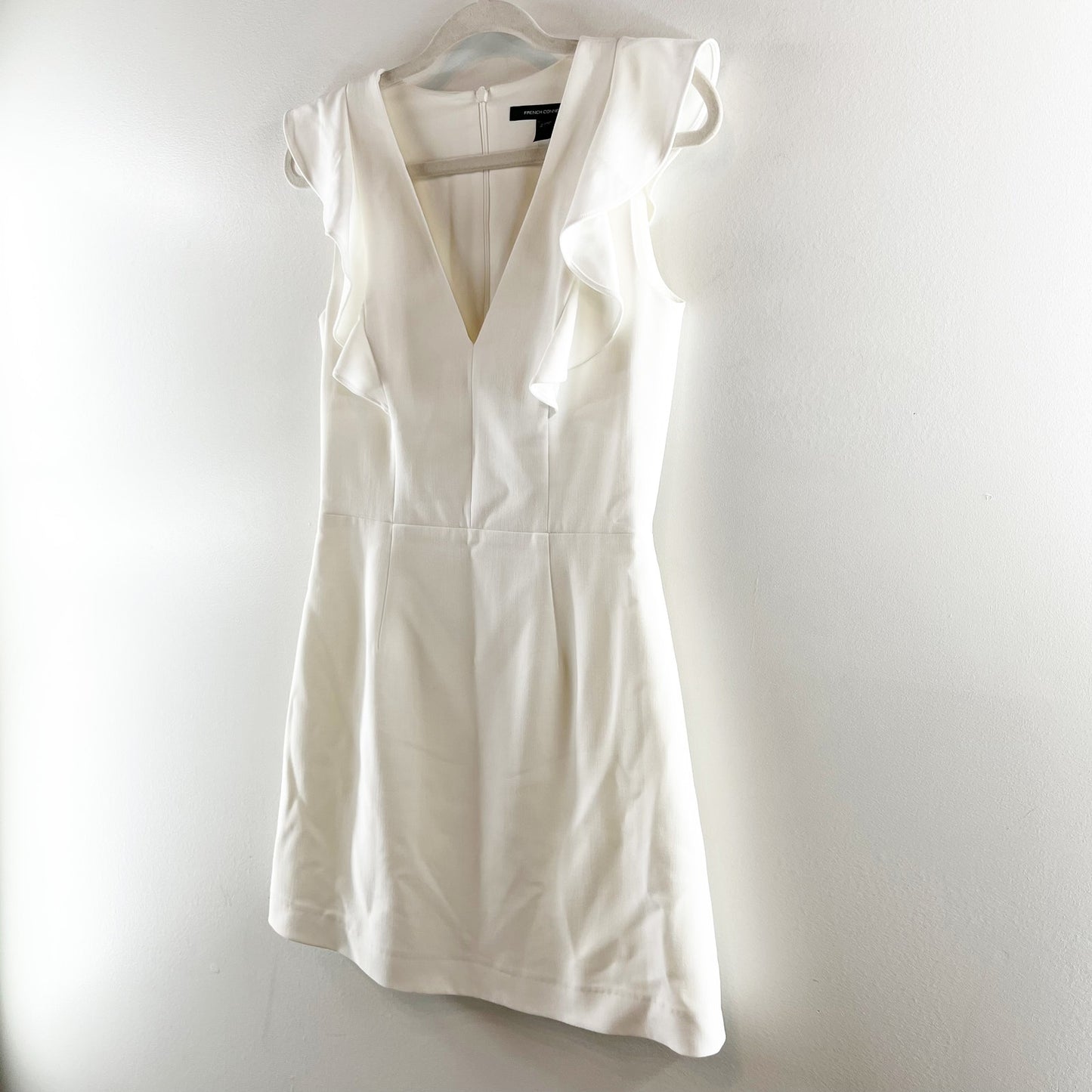 French Connection Whisper Ruffle V Neck Mini Dress White 6