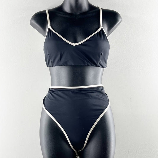 Andie Swim Two Piece High Waisted Bikini Swimsuit Set Black White XL