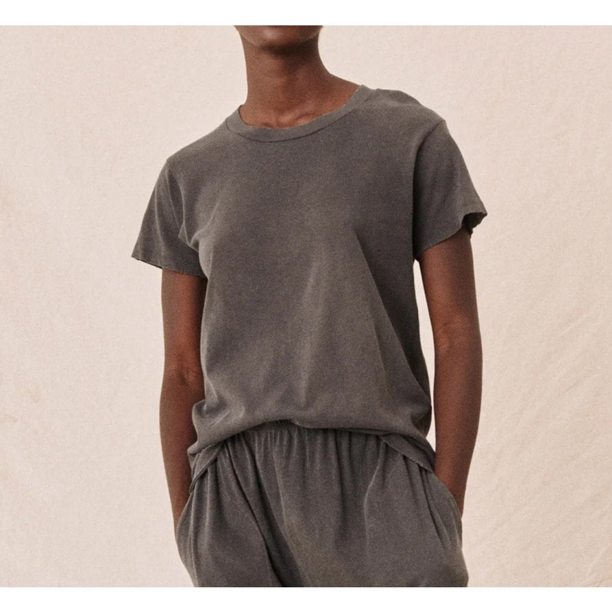 The Great 100% Cotton Short Sleeve Slim Crew Neck Casual T-Shirt Washed Black S