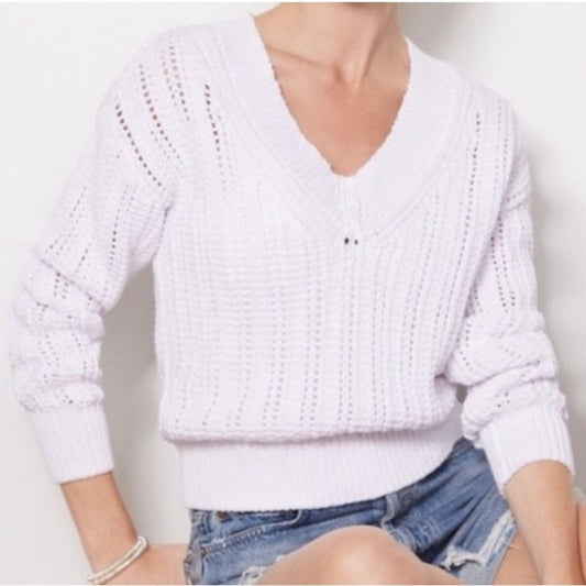 Design History V Neck Long Sleeve Chunky Sweater White XS