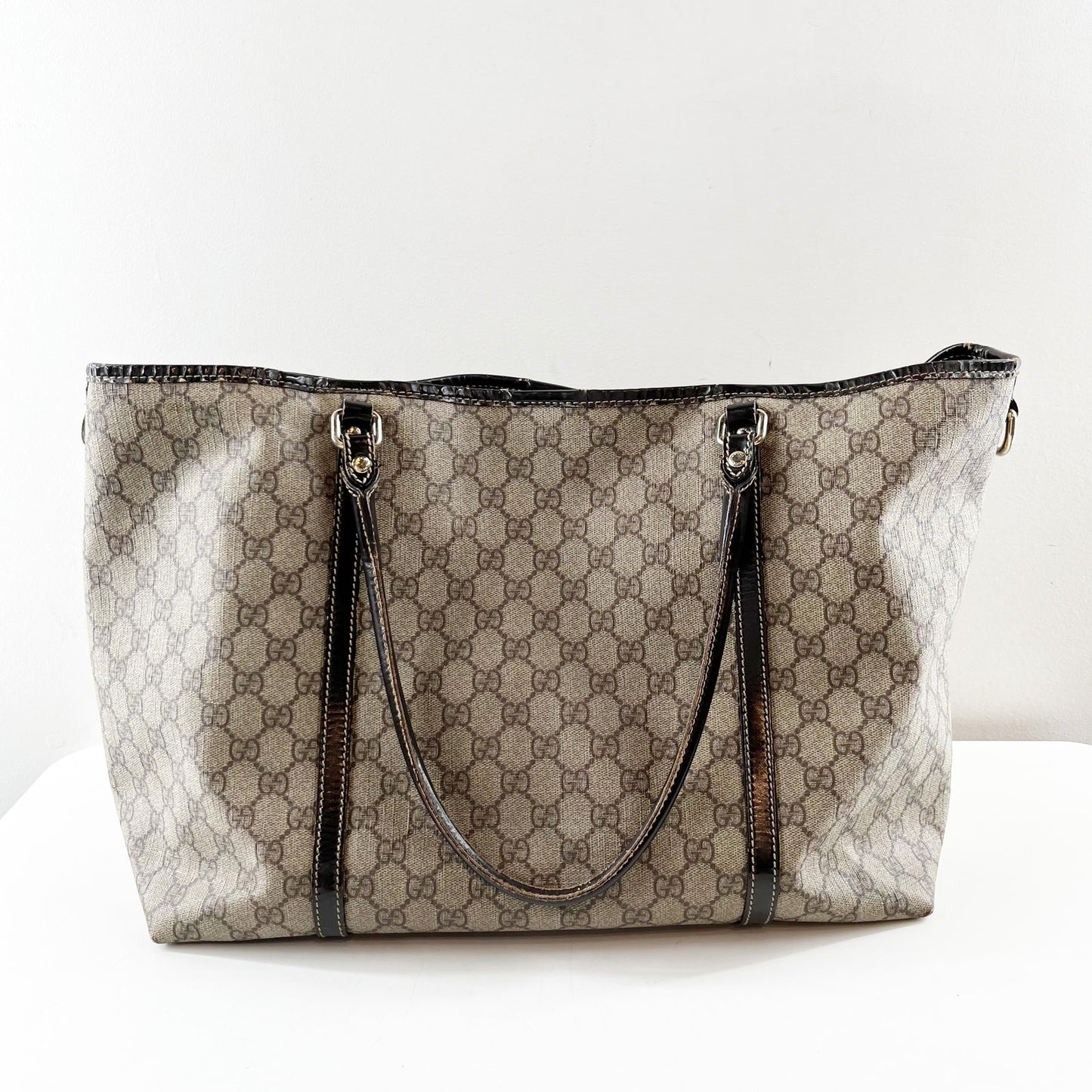 Gucci Joy GG Supreme Canvas Tote Bag Purse Tan Beige Brown