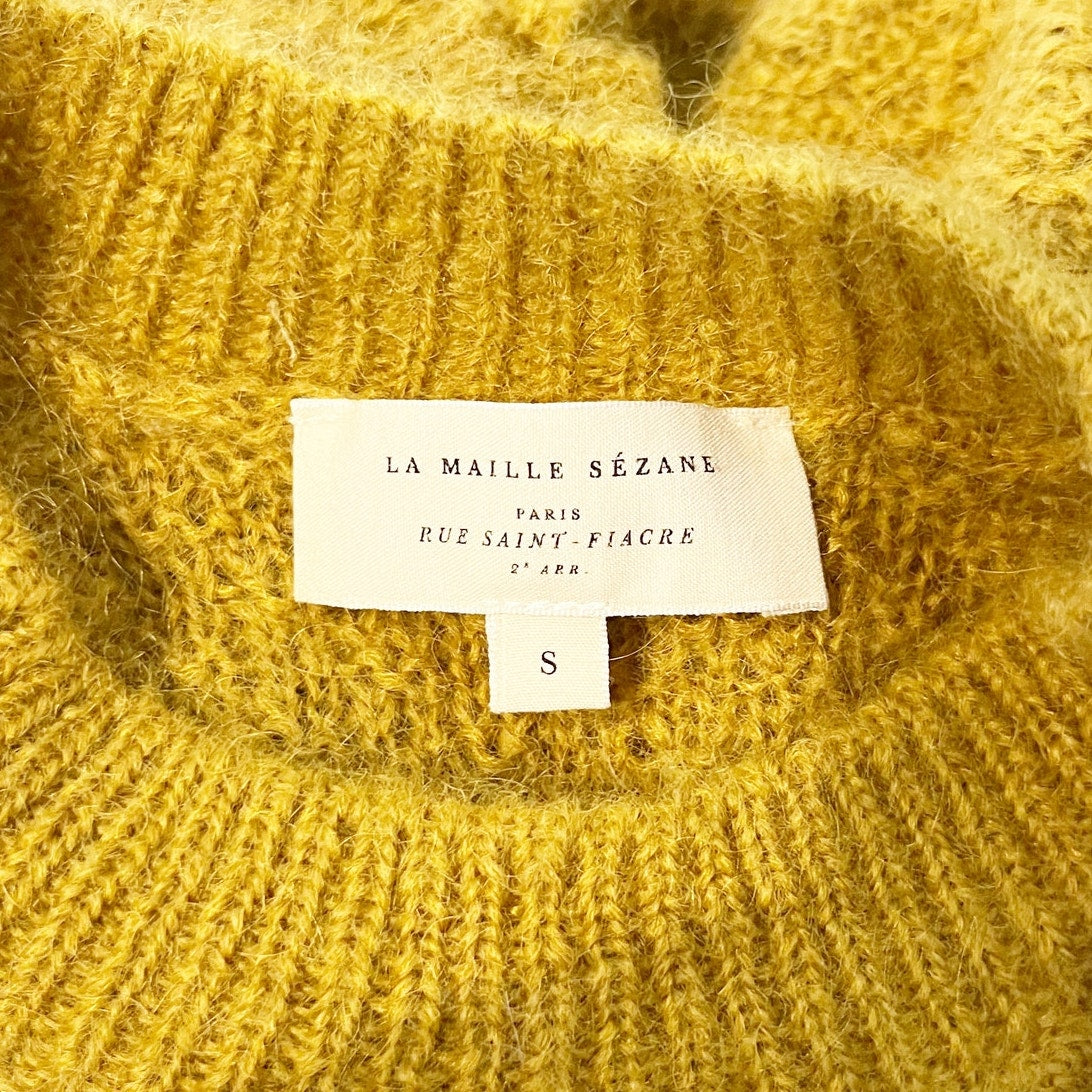 Sezane Elsa Ruffle Jumper Wool Blend Sweater Pullover Mustard Yellow Small