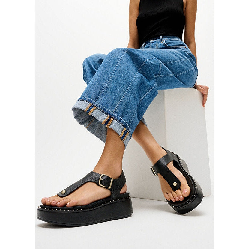 FitFlop GEN-FF Max Buckle Tumbled Leather Thick Sole Slingback Sandal Black 7
