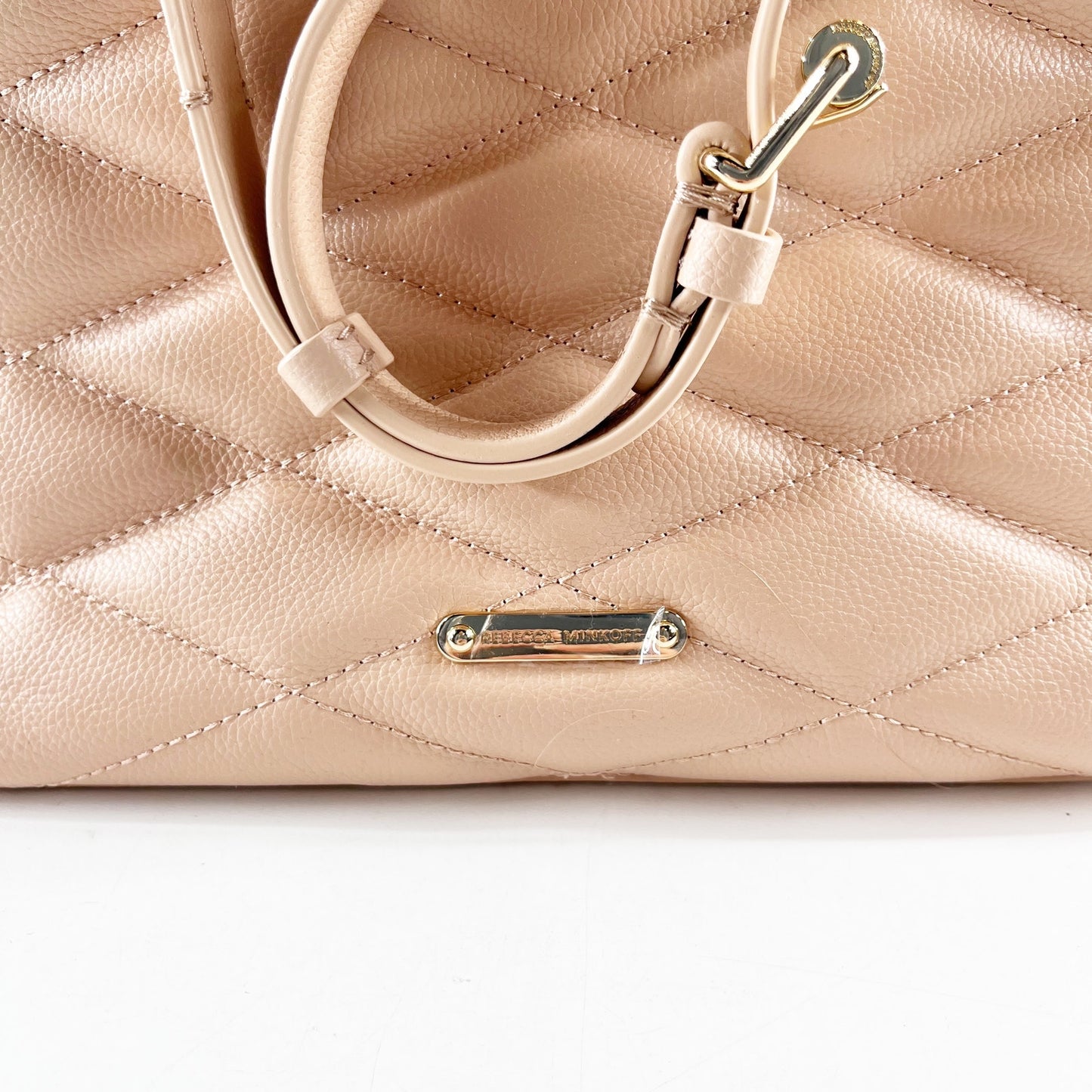 Rebecca Minkoff Edie Tophandle Quilted Crossbody Bag Purse Beige Pink
