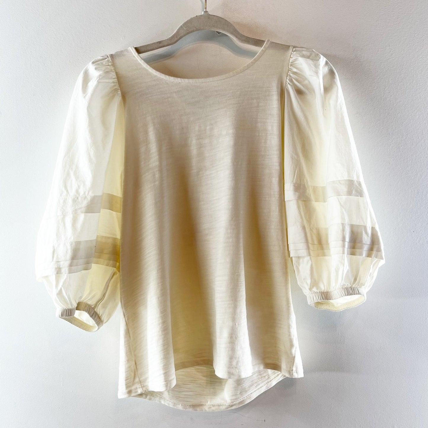 Nation LTD Gracie Pintuck Combo Tee Shirt Top in Cream Ivory XS
