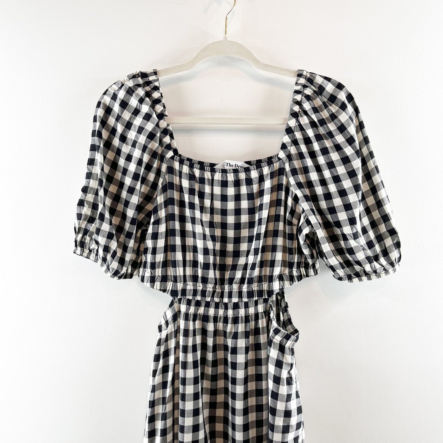 The Drop Anaya Square Neck Cut-Out Tiered Maxi Dress Gingham Black White Small