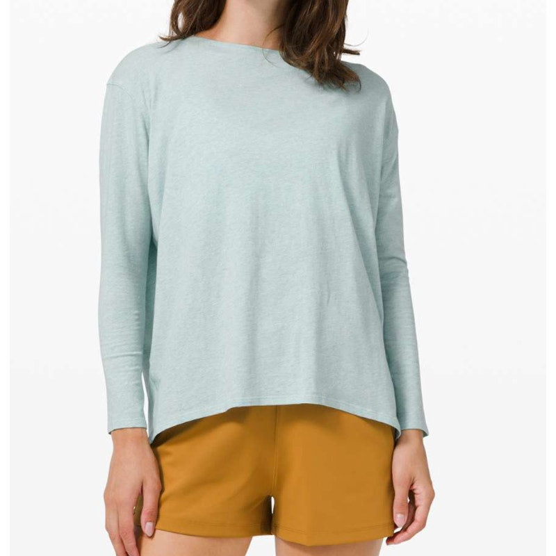 Lululemon Back in Action Long-Sleeve Boatneck T-Shirt Heathered Hazy Jade Green