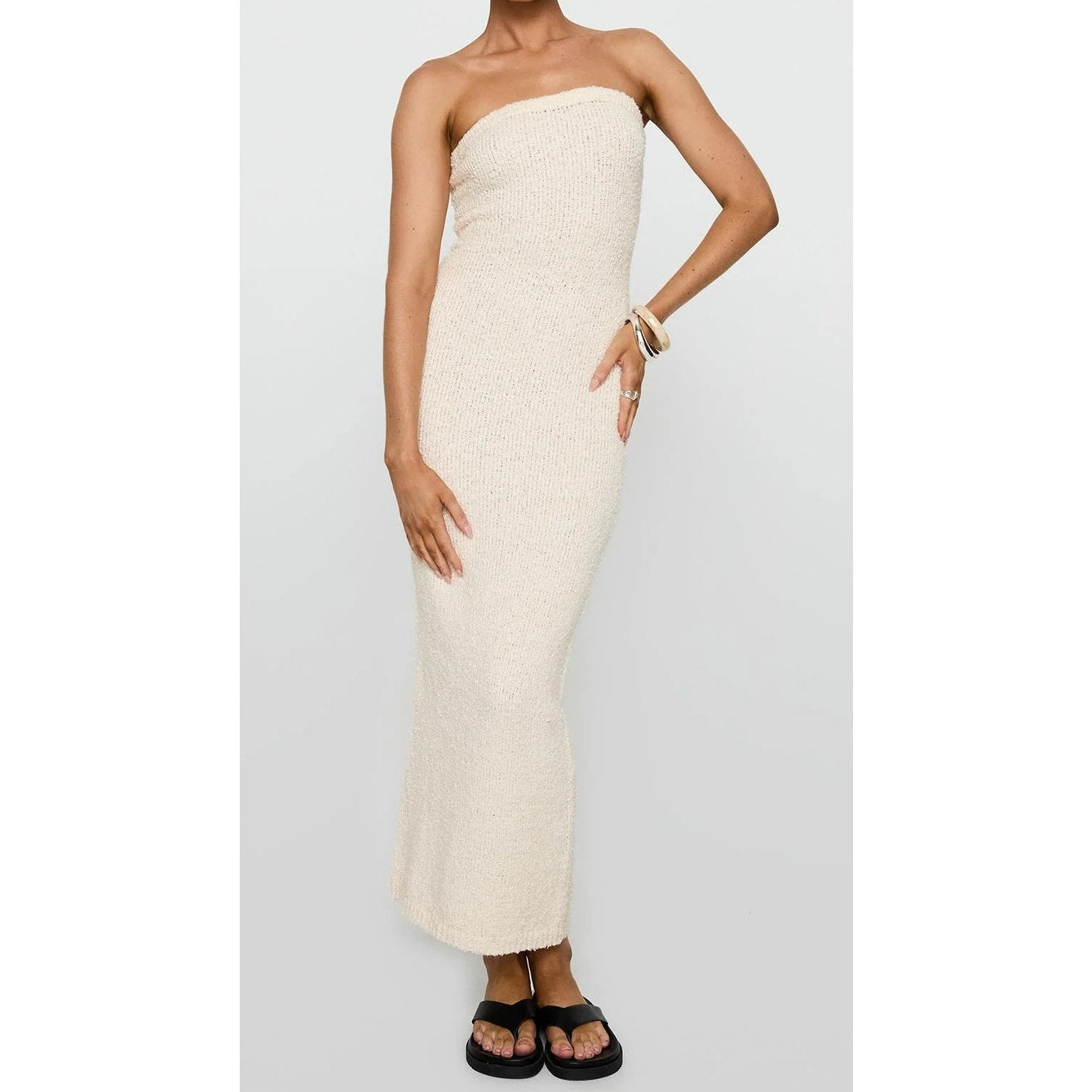 Princess Polly Cloud Strapless Slim Fit Boucle Maxi Dress Cream 4
