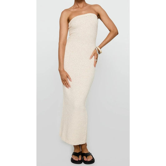 Princess Polly Cloud Strapless Slim Fit Boucle Maxi Dress Cream 4