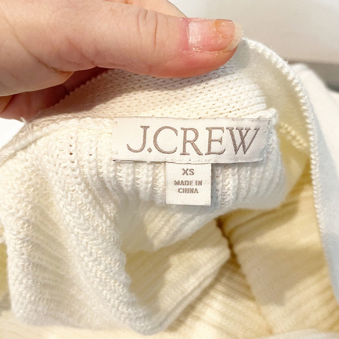 J. Crew Cotton Blend Long Sleeve V Neck Knit Cardigan Sweater Cream XS