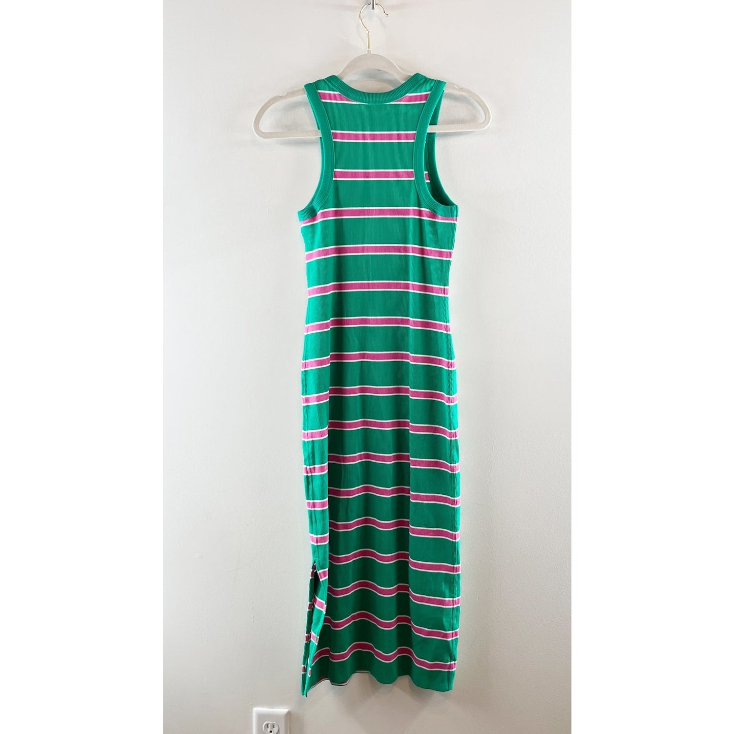 Southern Tide Sleeveless Ribbed Striped Quinn Midi Dress Green Pink Small