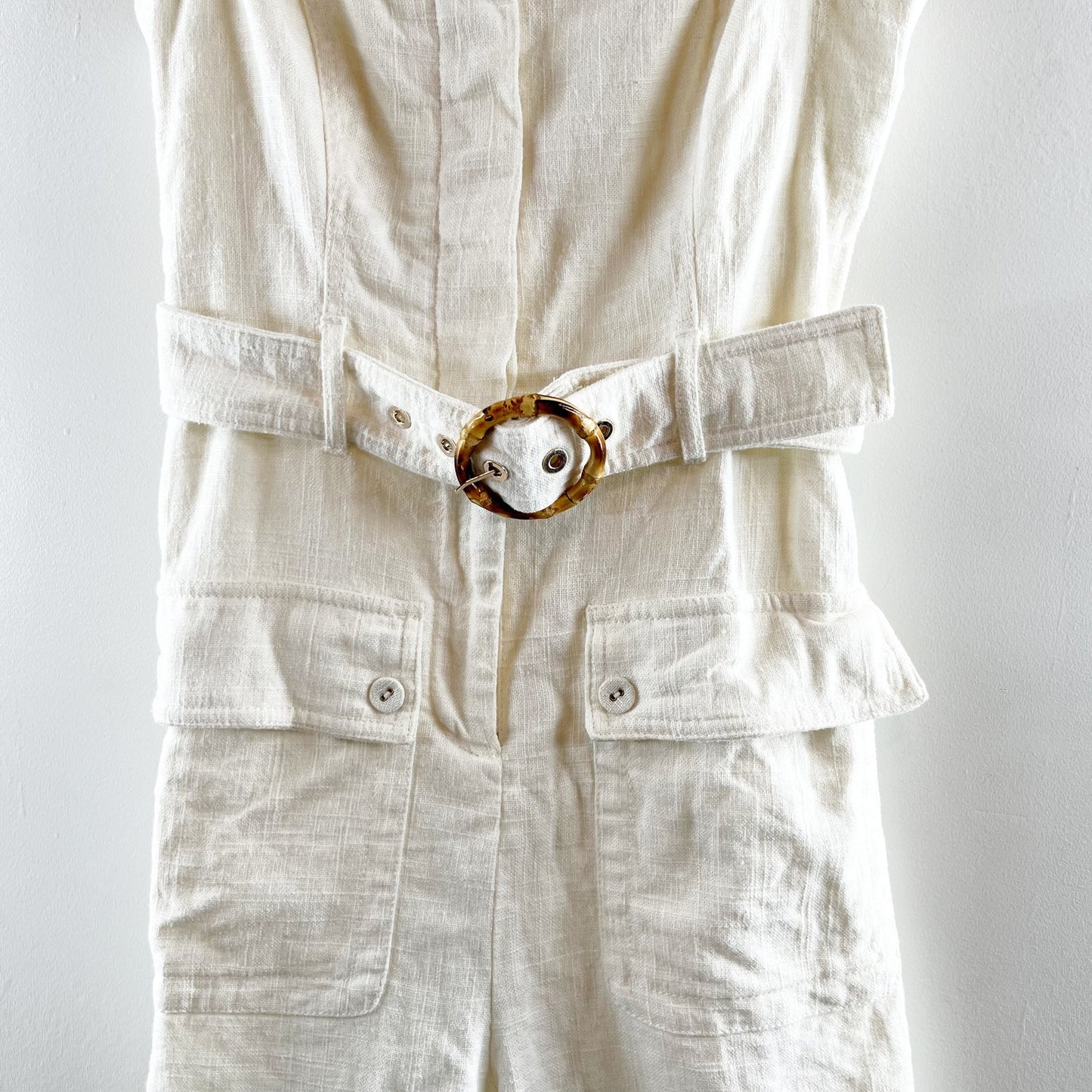 House of Harlow Linen Square Neck Belted Romper White 4