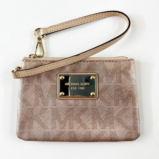 Michael Kors Metallic Leather Wristlet Wallet Rose Gold Pink