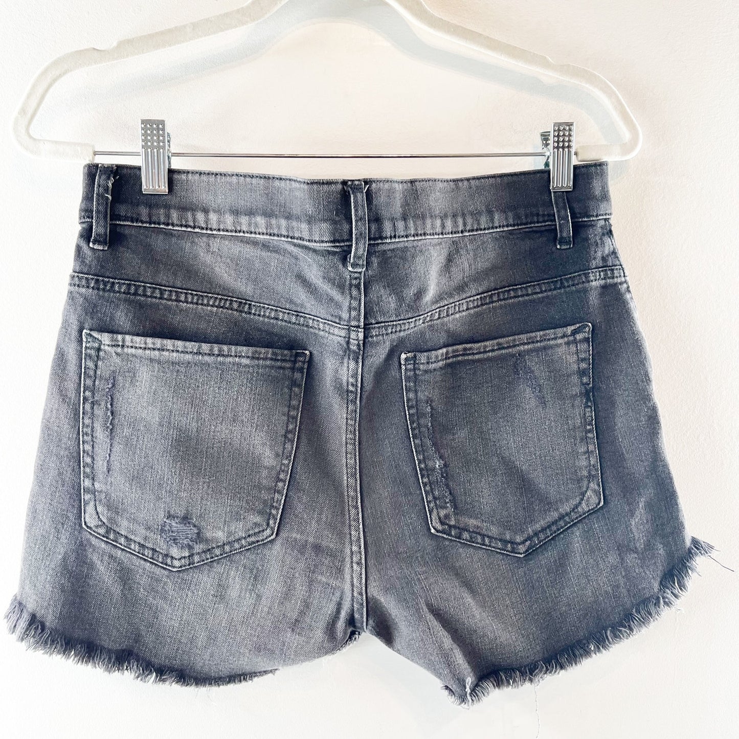 Express High Waisted Distressed Frayed Hem Denim Jean Shorts Black Acid Wash 6