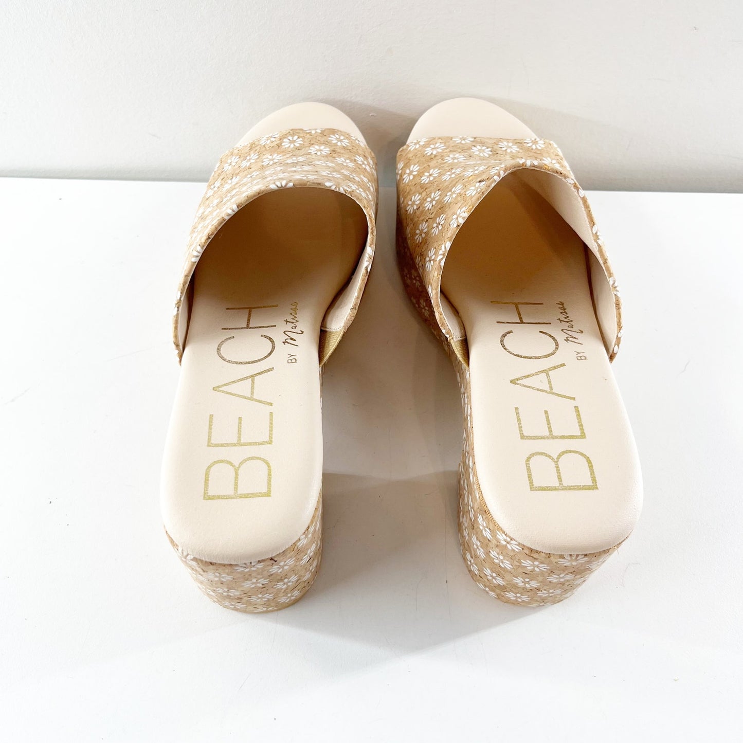 Beach by Matisse Terry Floral Slip On Block Heel Platform Sandals Beige Tan 9