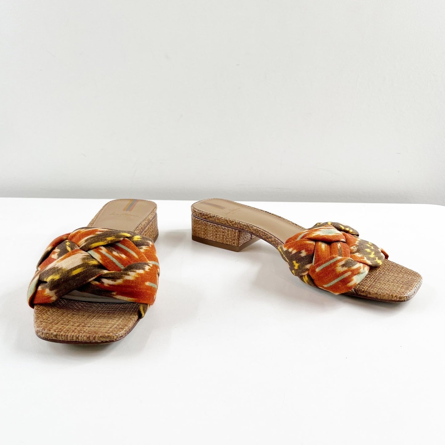 Sam Edelman Dawson Block Heel Slip On Woven Slides Sandals Sunset Orange 7.5