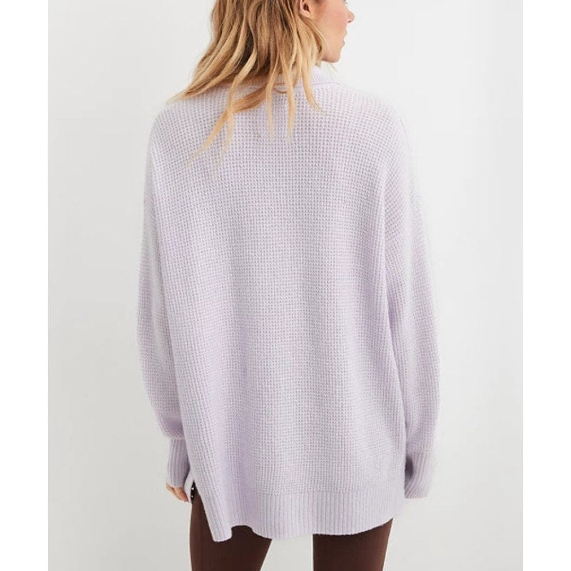 Aerie CozyUp Waffle Long Sleeve Pullover Polo Sweater Light Lavender Medium