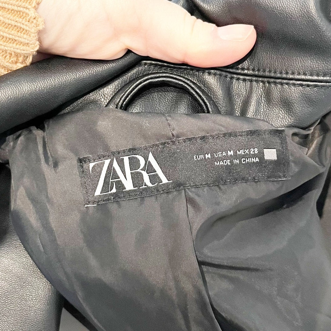 ZARA Faux Leather Moto Biker Jacket Black Medium
