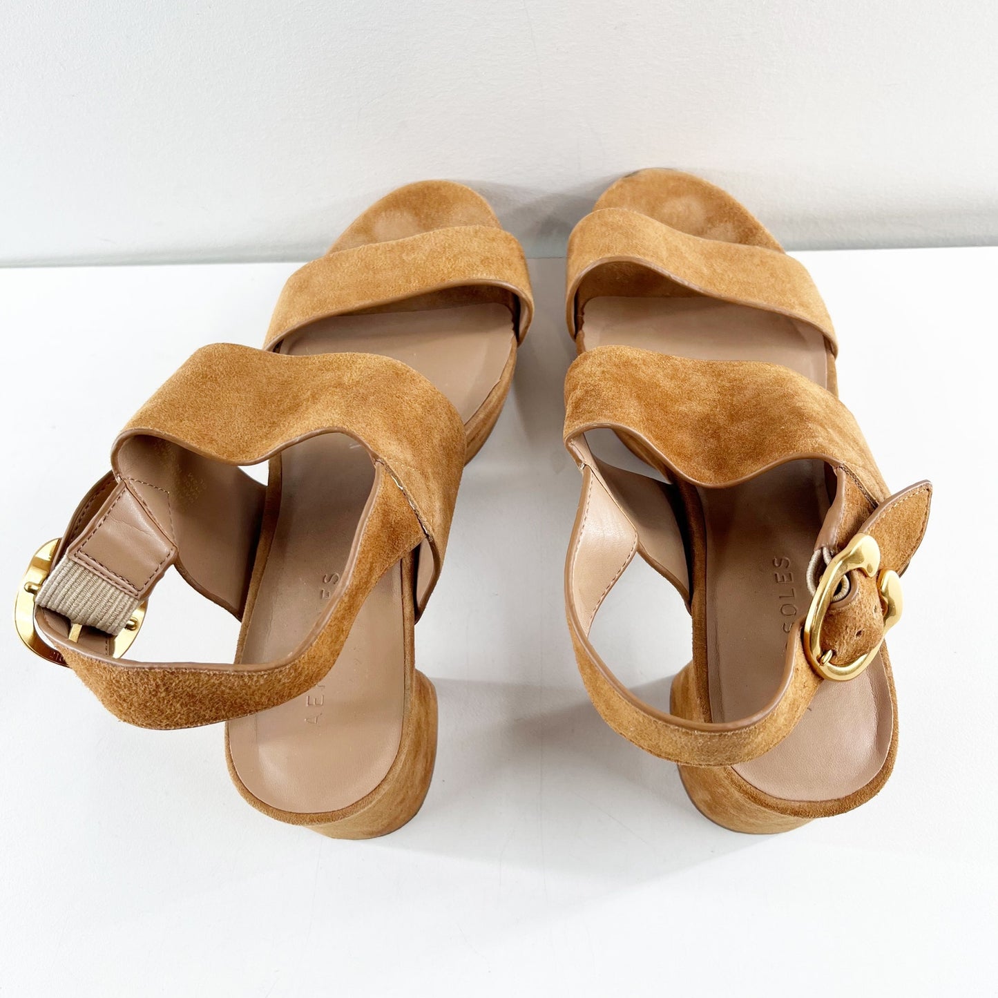 Aerosoles Camera Platform Block Heel Sandals Suede Brown 7.5