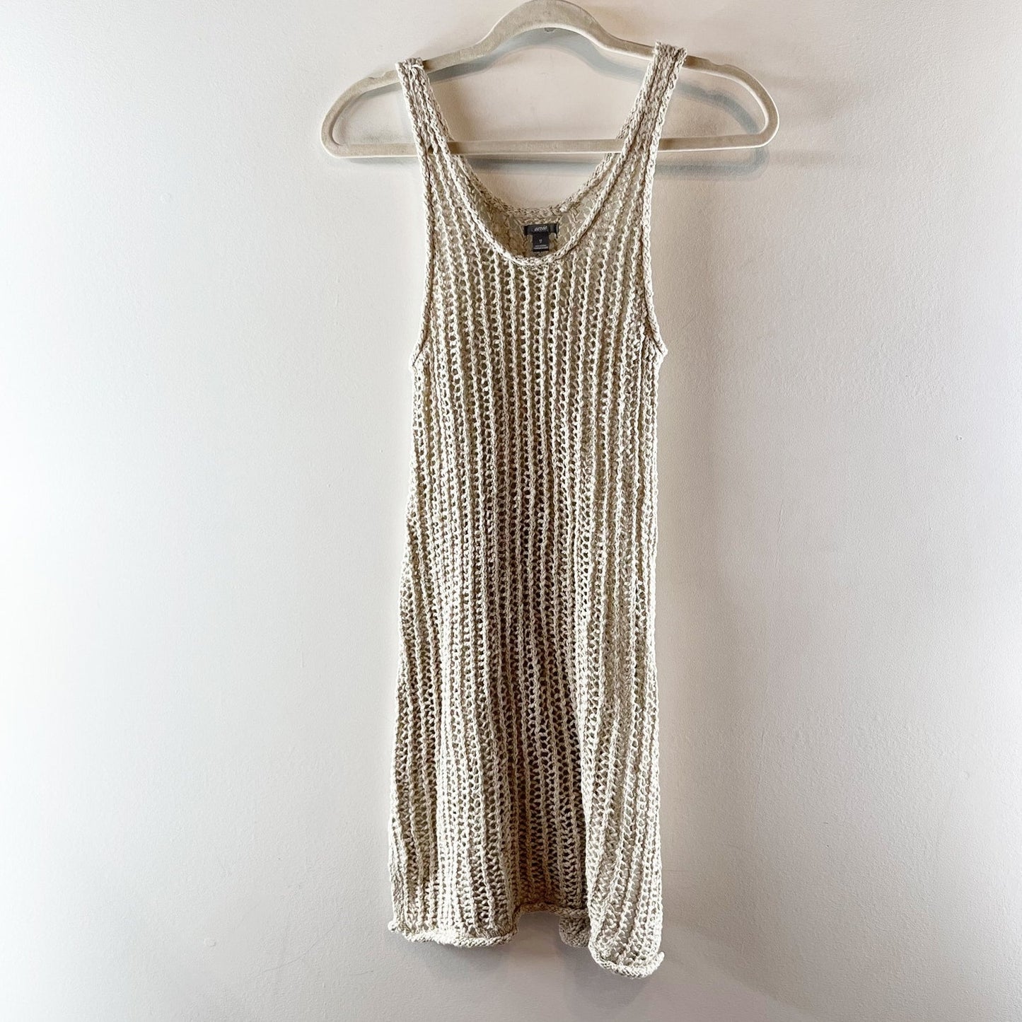 Aerie Crochet Knit Sleeveless Cover Up Mini Dress Tan Beige XS