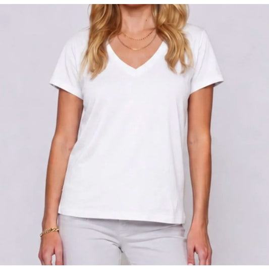 Shebird Vera V Neck Short Sleeve Bra Tee Shirt White 6 / Large