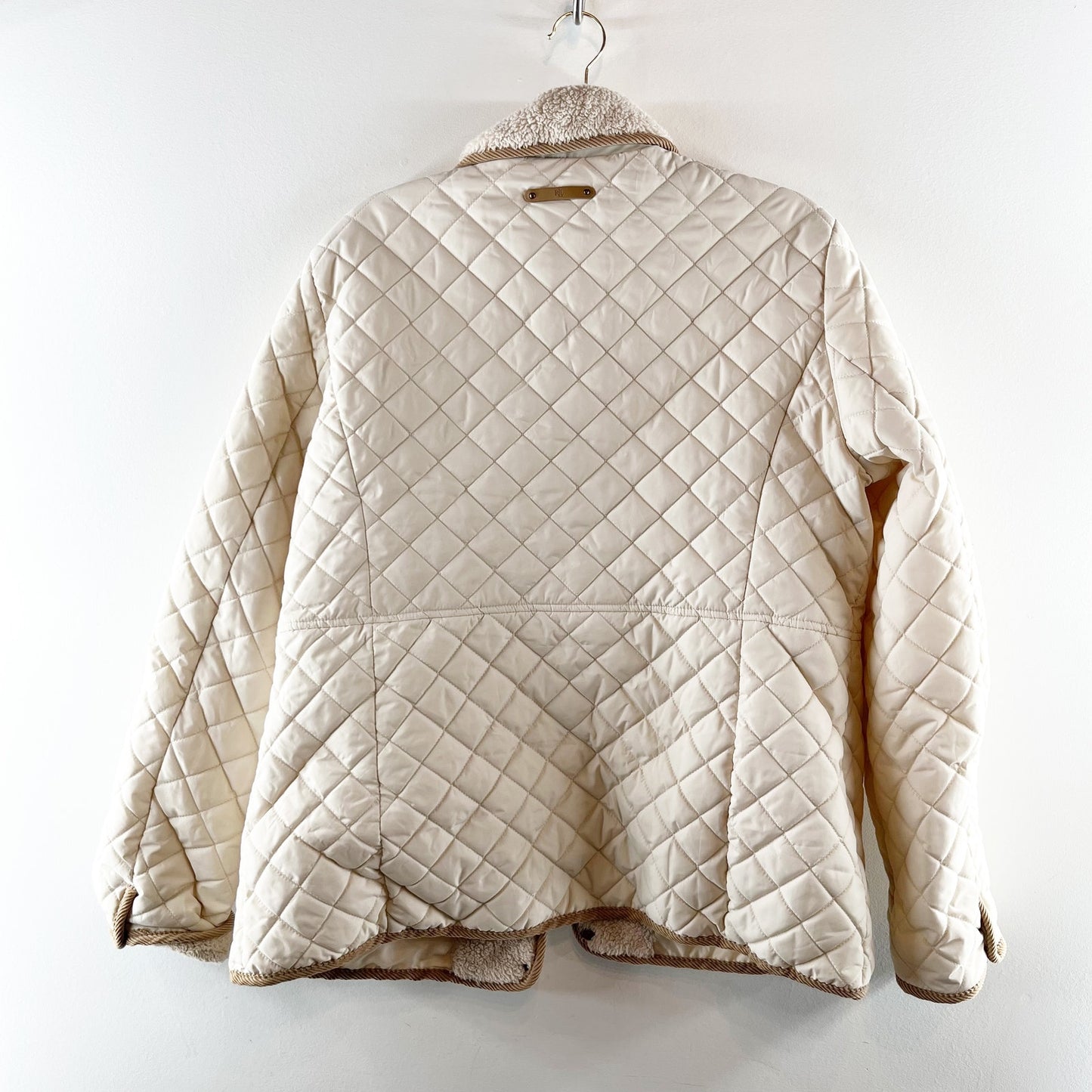 Ralph Lauren Quilted Snap Button Up Sherpa Collar Jacket Cream Large