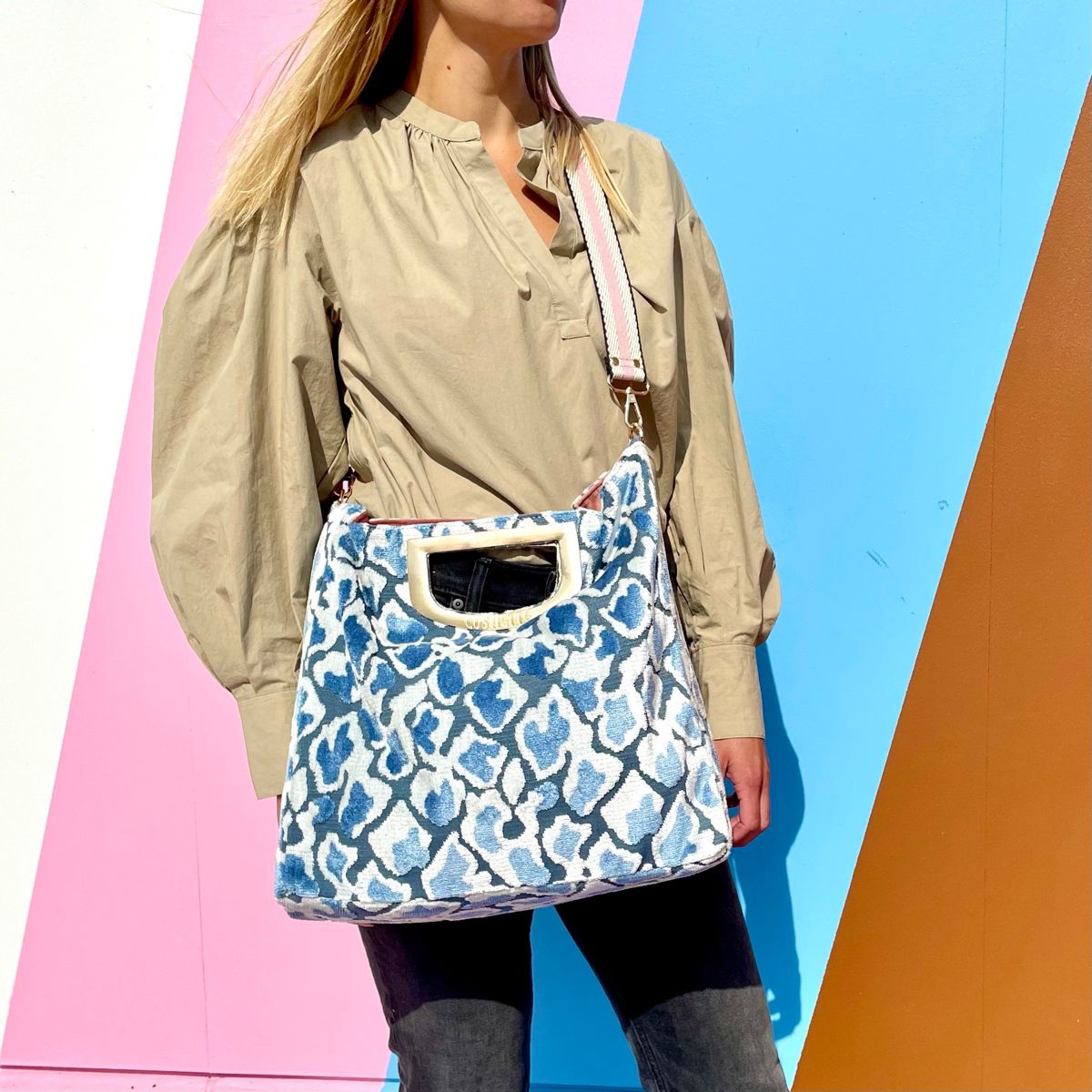 Cushette Dutchess Crossbody Velvet Purse Handbag Blue White