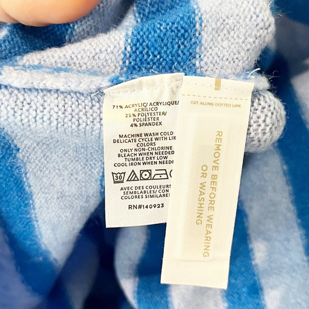 Loft Striped Long Sleeve Turtleneck Knit Pullover Tunic Sweater Blue Small