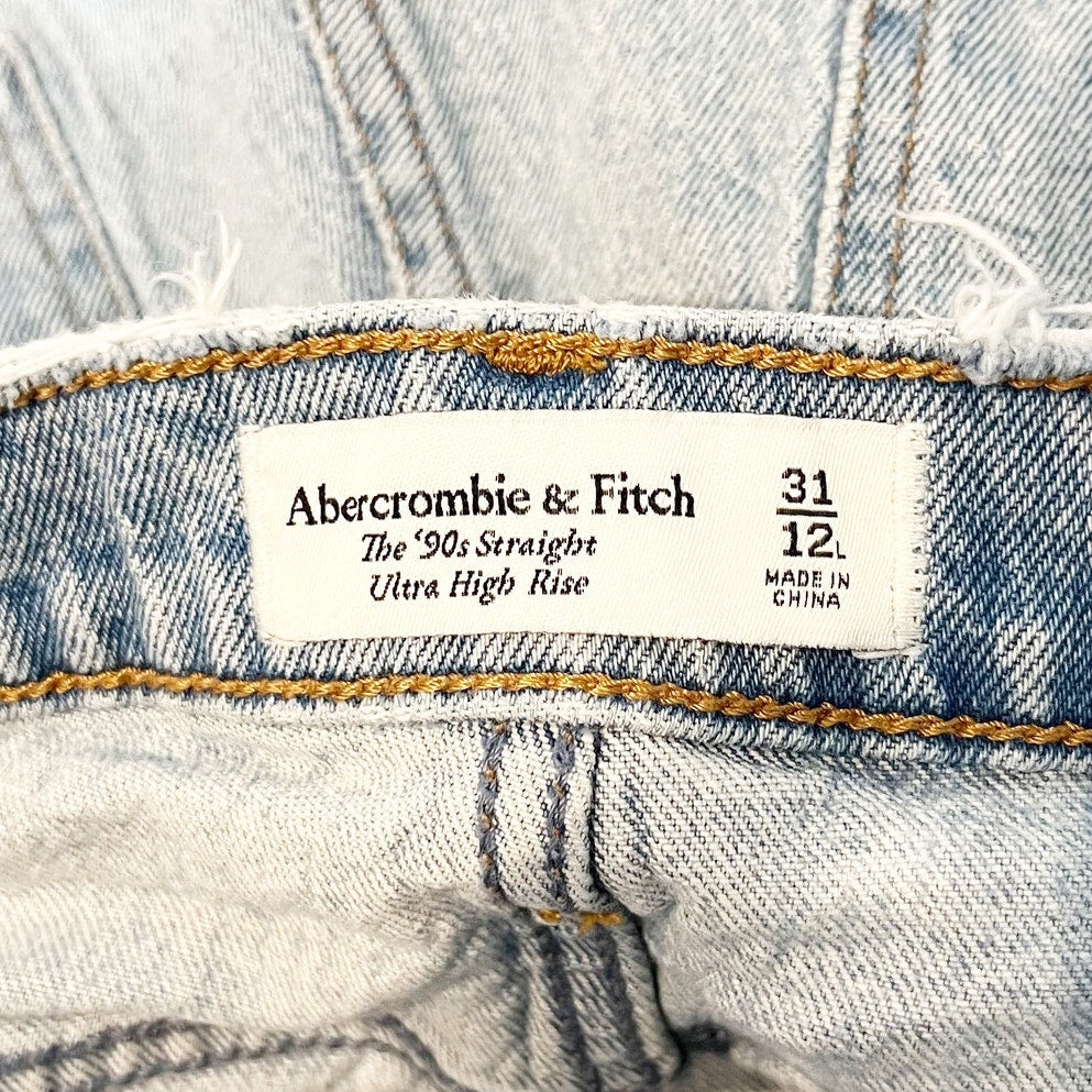 Abercrombie The 90s Straight Leg Ultra High Rise Jeans Blue 12 Tall