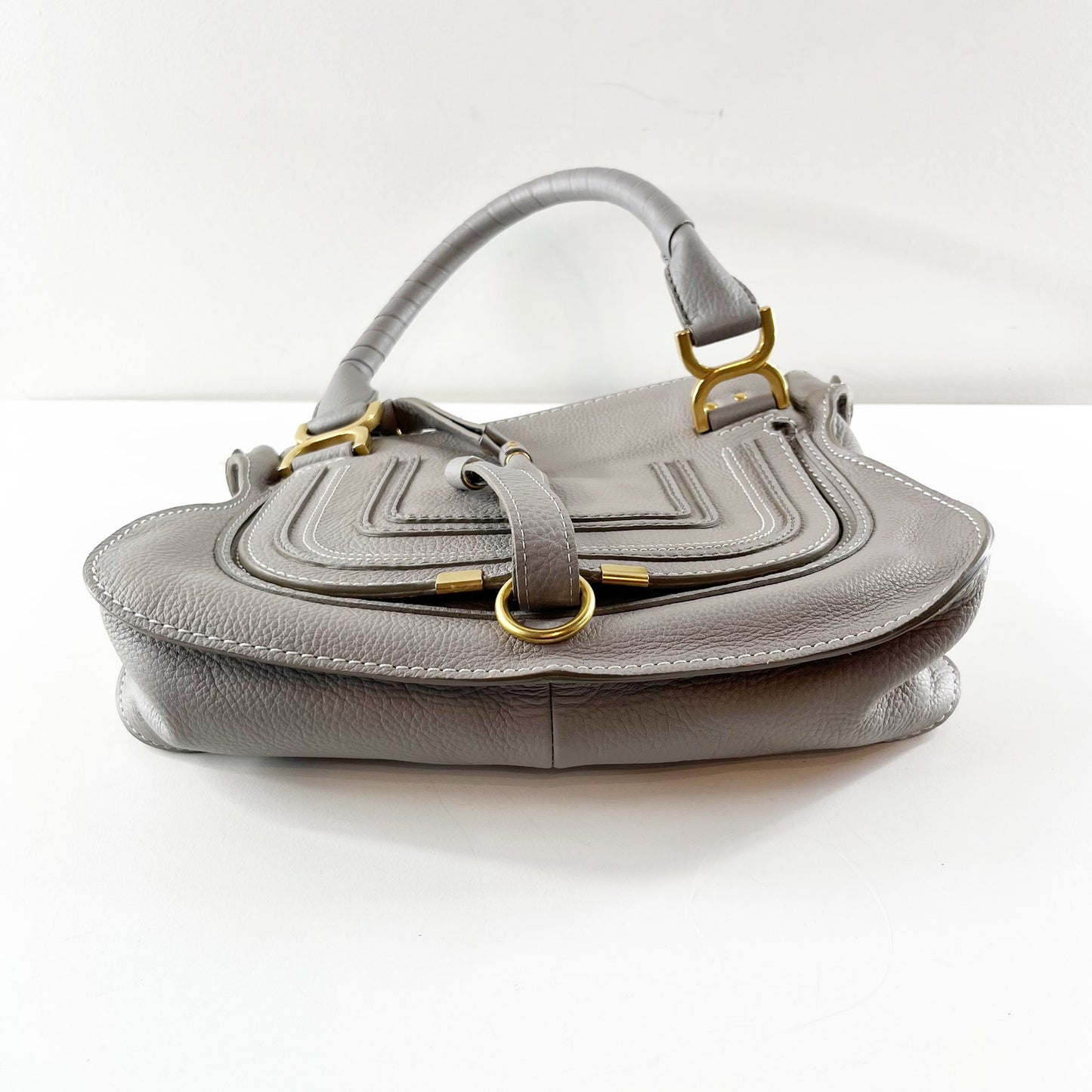 Chloé Medium Marcie Leather Satchel Handbag Cashmere Grey