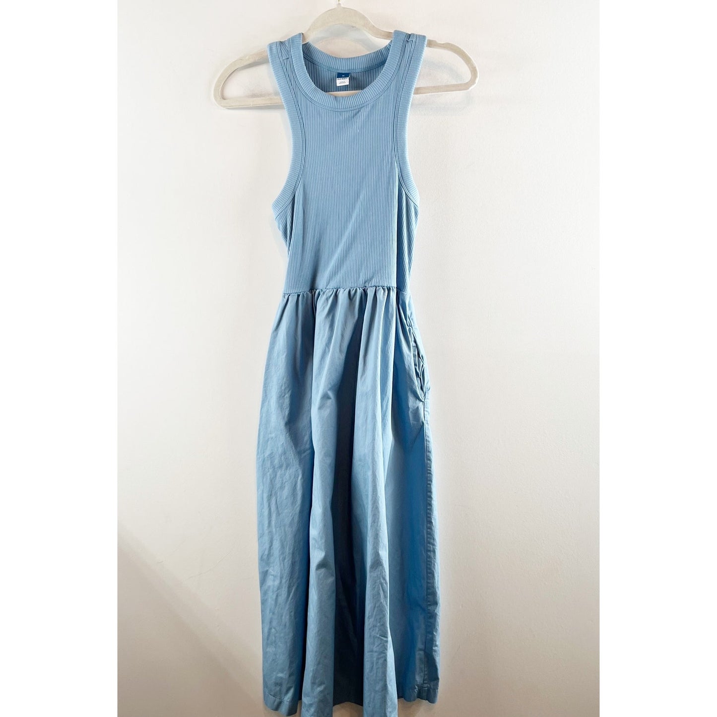 Old Navy Fit & Flare Combination High Neck Midi Dress Blue Fluorite Medium