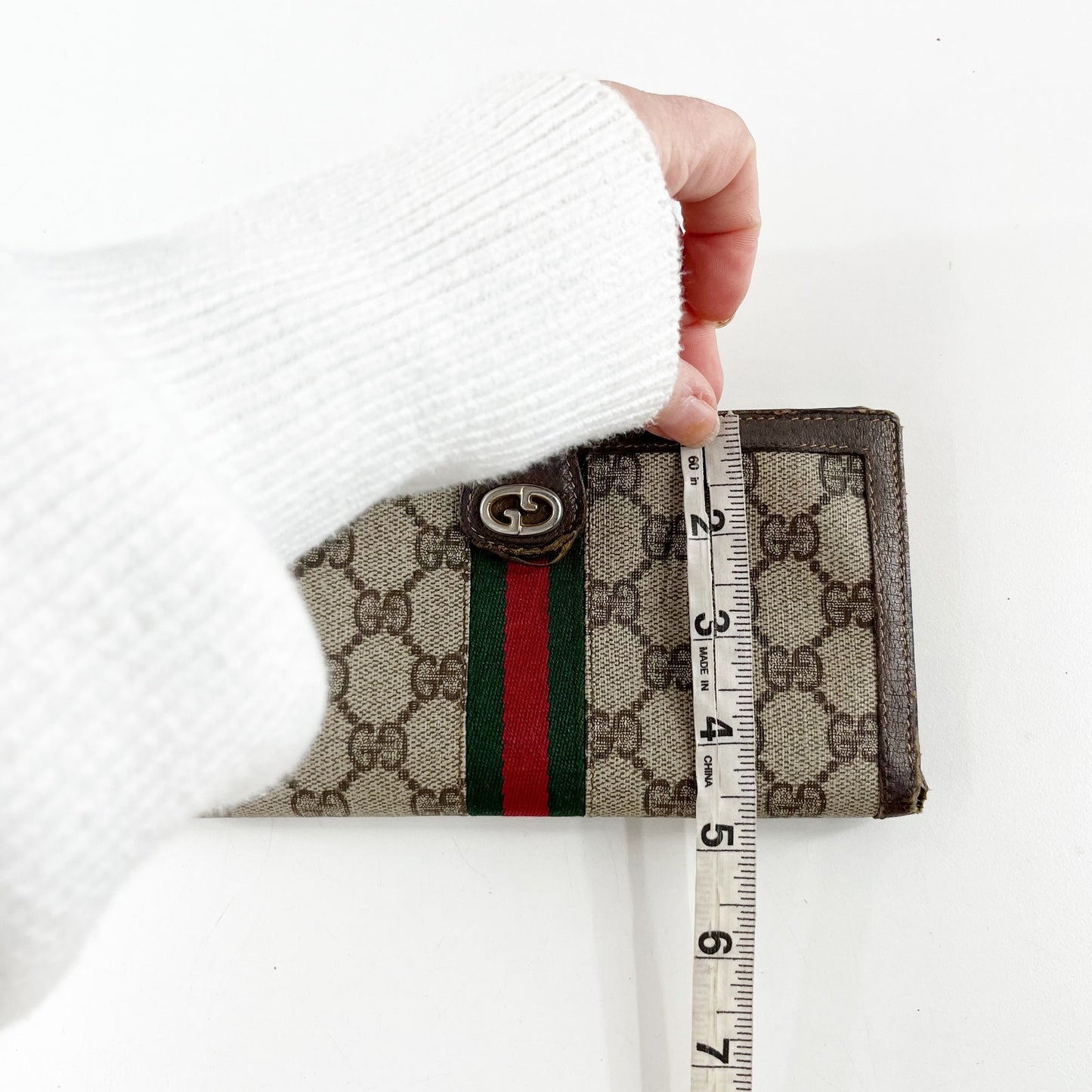 Gucci Vintage GG Supreme Web Long Trifold Wallet French Purse Brown