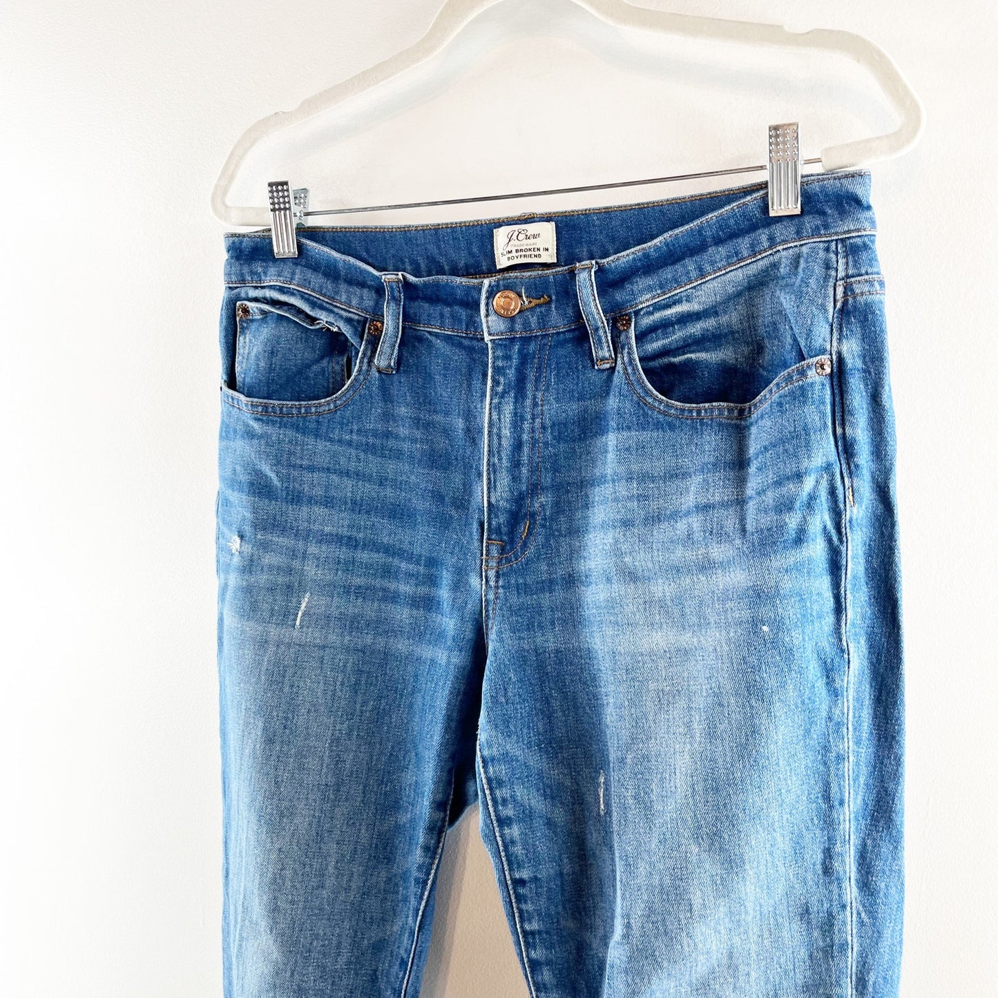 J. Crew High Rise Slim Broken In Boyfriend Jeans Raw Hem Blue 28 / 6