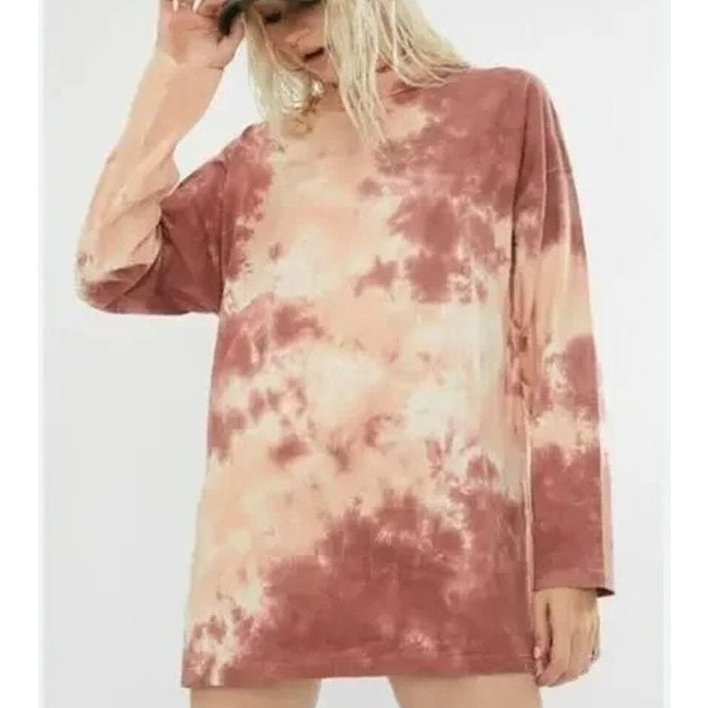 Free People Be Free Long Sleeve Tie Dye Tee Shirt Pink Clay XS