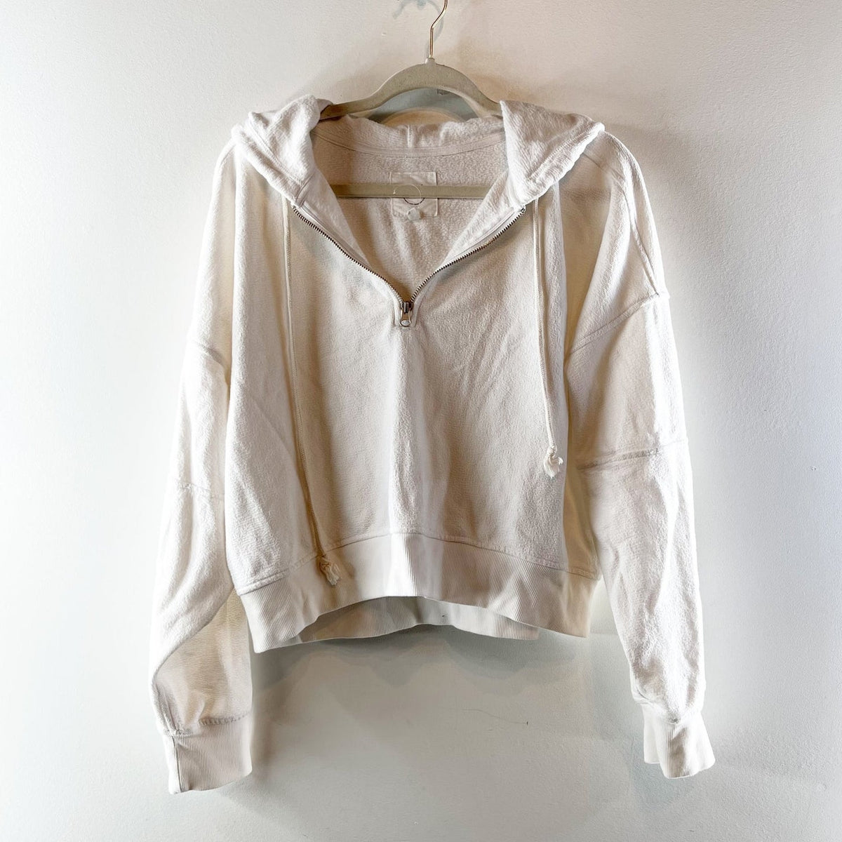 Aerie Cream White Half-Zip Hoodie Sweatshirt Medium