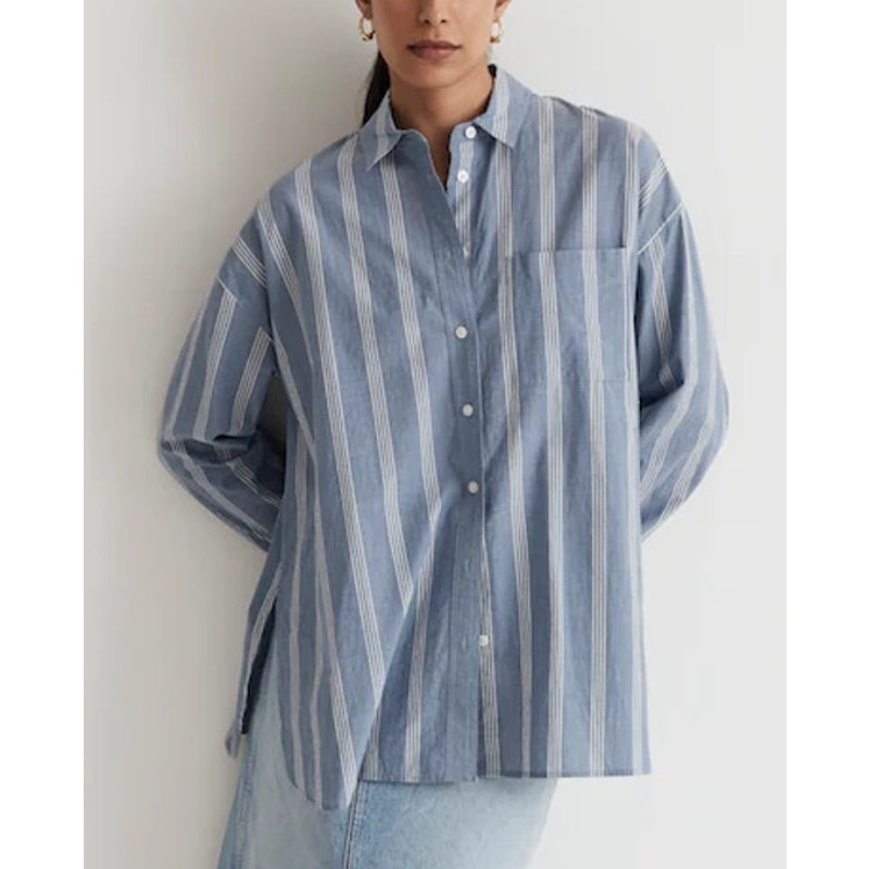 Madewell The Signature Poplin Striped Oversized Shirt Dark Mediterranean XXL