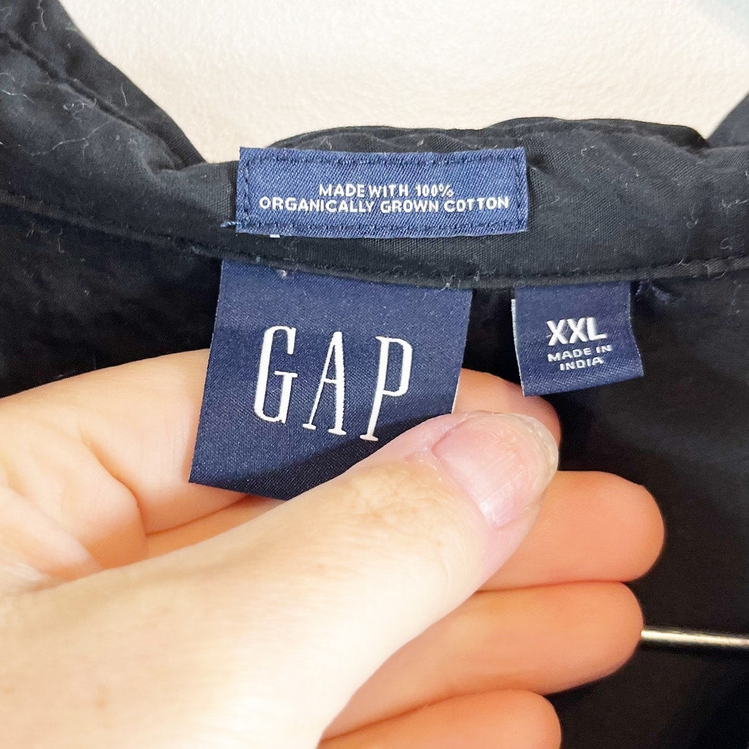 GAP Organic Cotton Short Puff Sleeve Button Down Shirt Top Black XXL