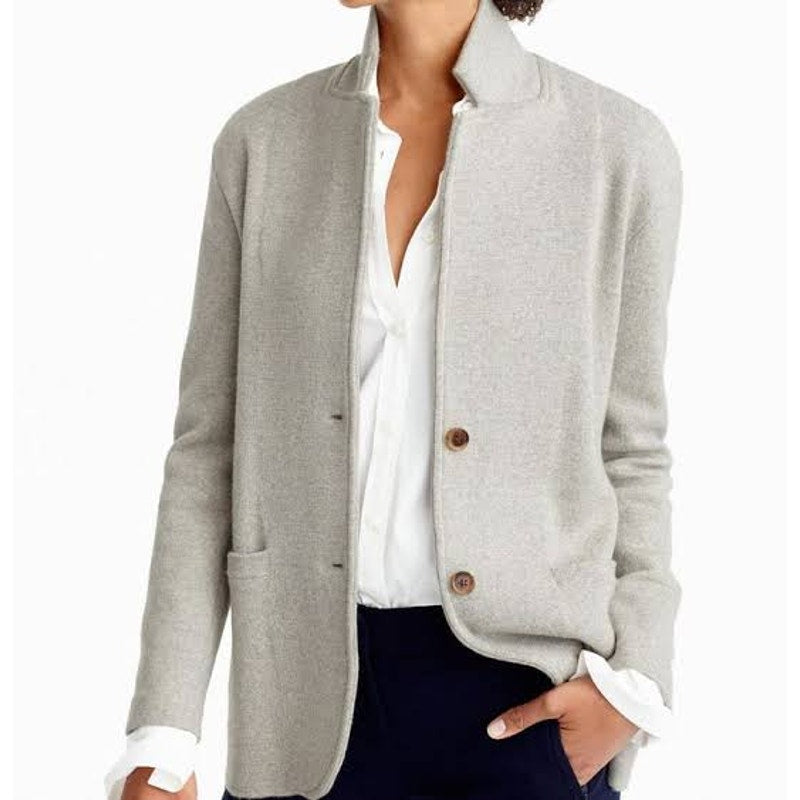 J. Crew Merino Wool Long Sleeve Sweater Blazer Heather Dusk Gray XL