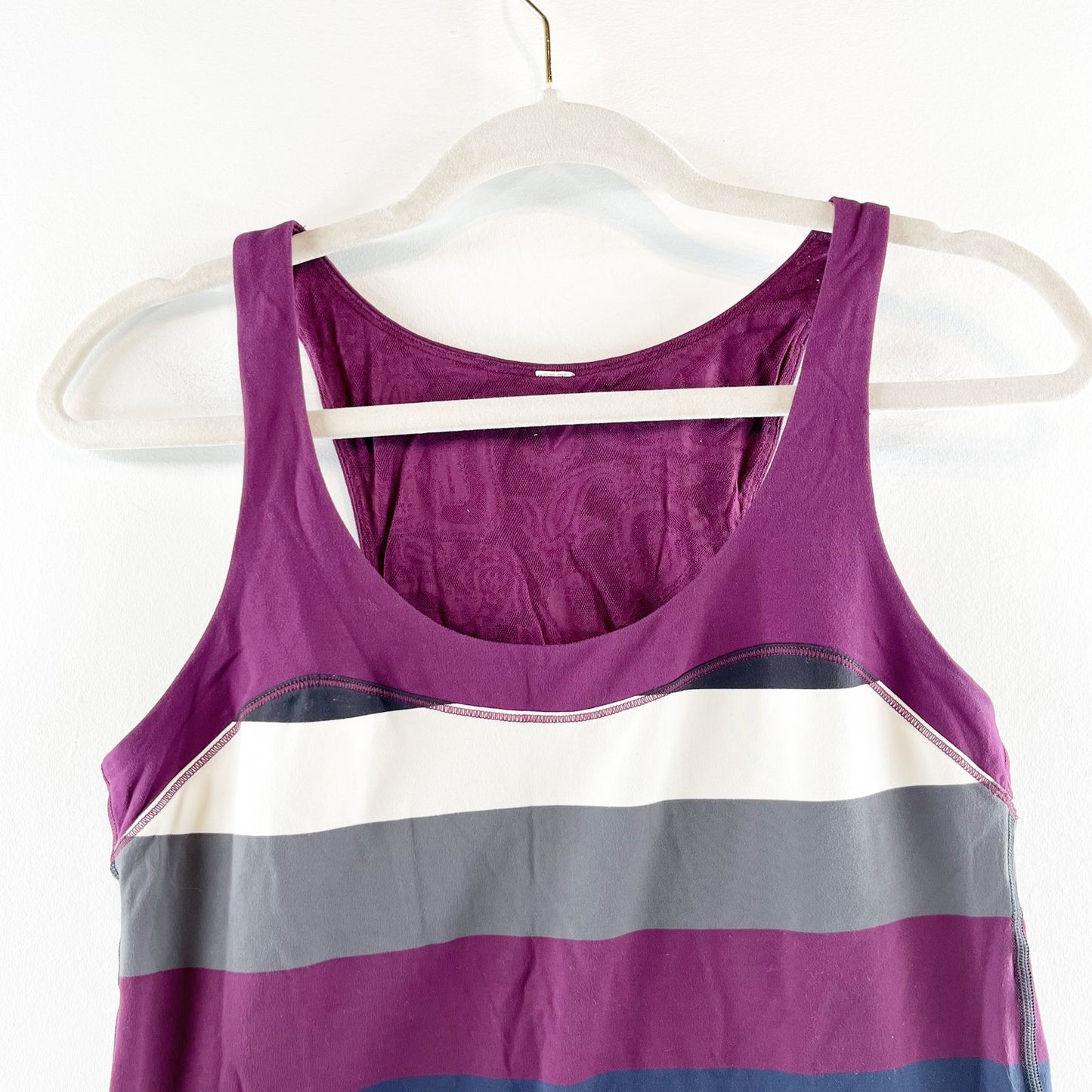 Lululemon Run First Base Striped Racerback Cotton Tank Top Black Purple Small