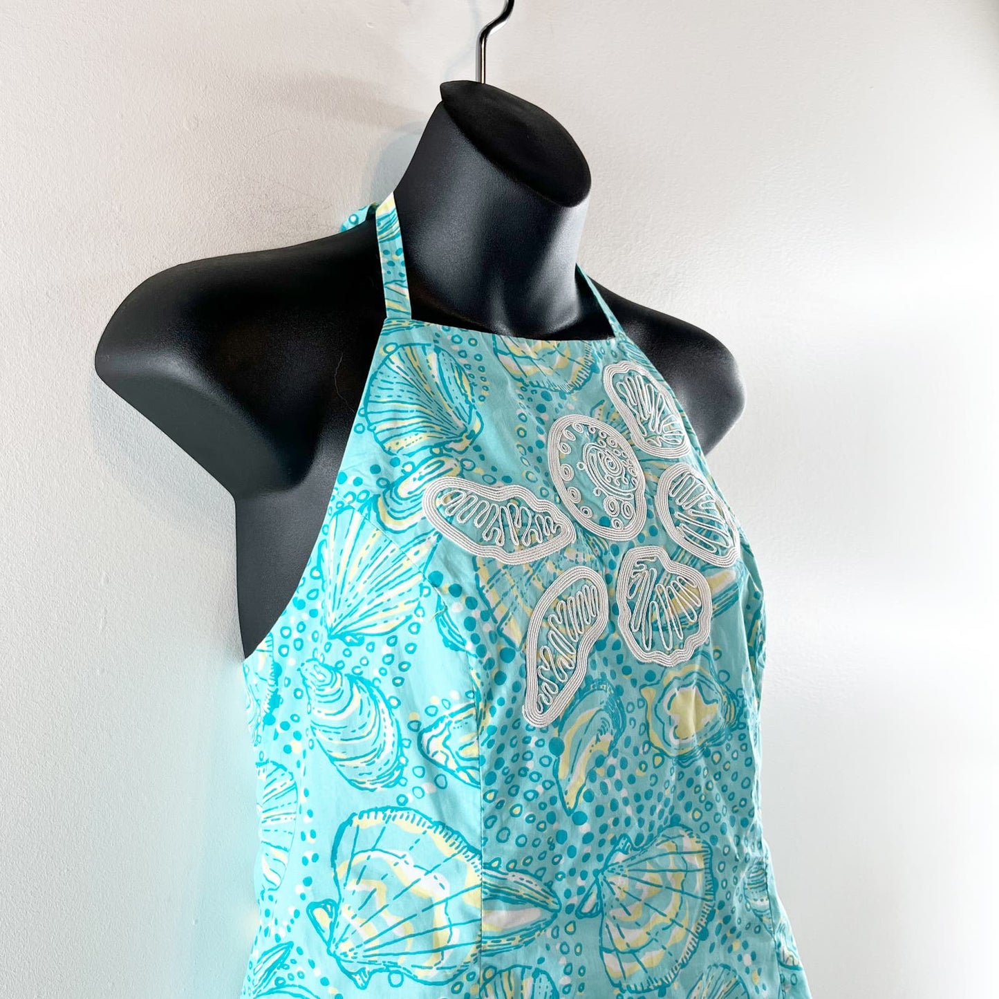 Lilly Pulitzer Cotton Halter Tank Top Lined Seashell Print Blue Teal 4